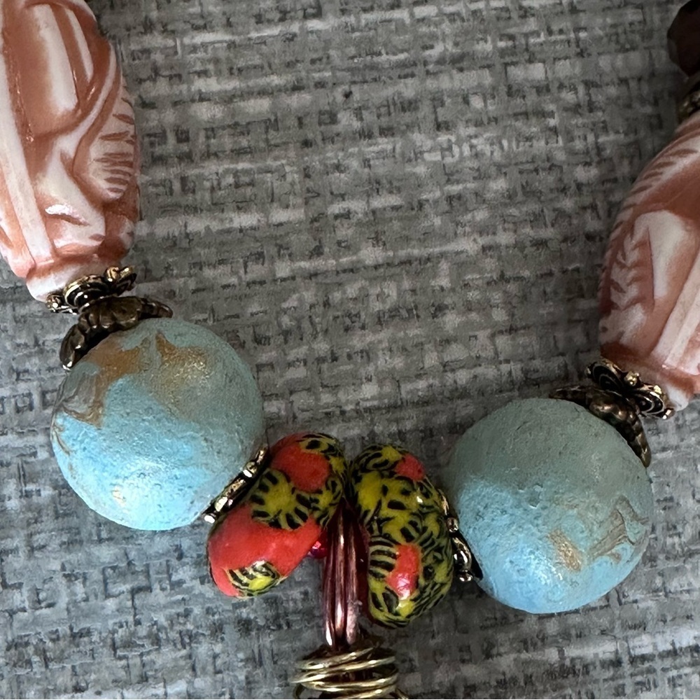Hand crafted Bracelet Collage Beaded with Hand-Painted Beads & Wire-Wrapped 0778 - Picture 12 of 13